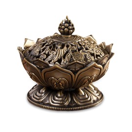 NIIIYTYB Dhoop Dani Burner Classic Brass Lotus Incense Burner Vintage Incense Holder for Stick Cone Incense Incensario para Quemar Incienso Loose Sambrani Holder 2.71 x 2.76 inch