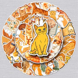 Cat Sticker Orange Cat Sticker Set 50 Pieces Cute Decoration for Car Laptop Skateboard Bicycle Moped Motorcycle Bicycle Computer Suitable for Adults Children