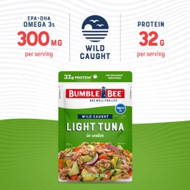Bumble Bee Light Tuna Pouch In Water, 5 oz Pouch (Pack of 12) - Tuna Fish Pouch, High Protein Food, Keto Food and Snacks, Gluten Free Food, High Protein Snacks, Bulk Tuna Pouches