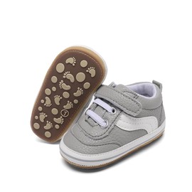 Shidangdisk Baby Shoes Boys Girls Infant Sneakers PU Leather Non-Slip Soft Rubber Sole Toddler Crib First Walker Shoes (Grey, Infant, 0-18 Months, Medium)