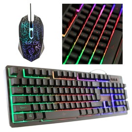Unbranded Rainbow LED Gaming Keyboard and Mouse Set Multi-Colored Backlight Mouse