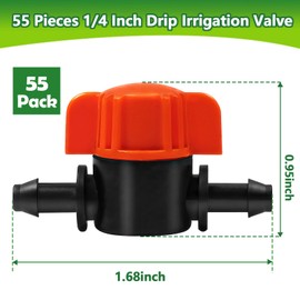 TTioDri 55 Pack 1/4" Drip Irrigation Shut Off Valves, Drip Line Shut Off Switch Valve for 1/4 Inch Drip Irrigation Tubing Water Flow Control In-Line Valve for Garden Drip Systems