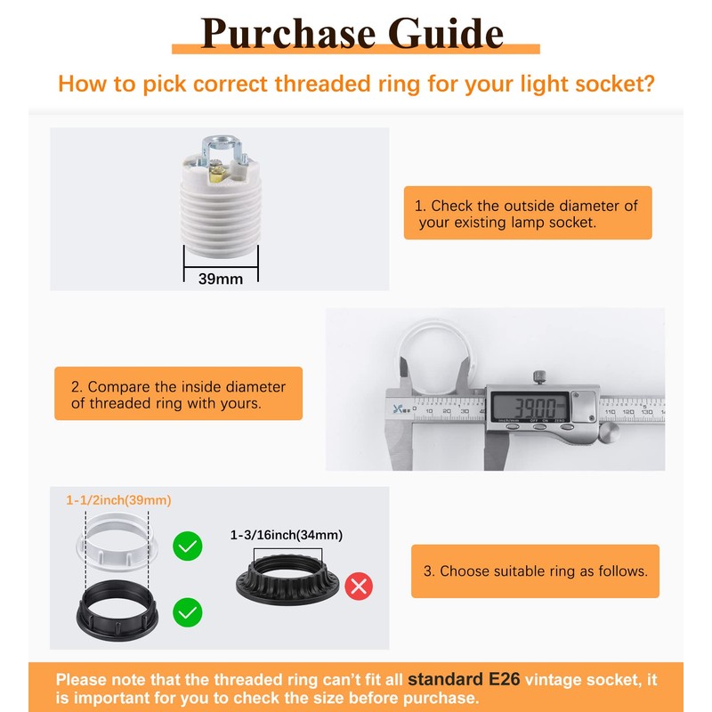 DiCUNO E26 Light Socket Ring, Aluminum Lamp Shade Collar Ring,