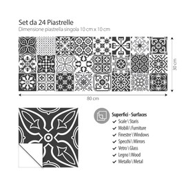RE-COVERTILES - Tile Stickers Bathroom and Kitchen 24 Pieces 10 x 10 cm - PS00008 PVC Wall Decoration Waterproof Tiles Mosaic Style Azulejos Cement Tiles