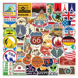 100 Pieces Travel Cities Stickers, Vintage Travel Sticker Set, Graffiti Stickers, Waterproof Vinyl Stickers, Aesthetic Cities Stickers for Laptop, Skateboard, Luggage, Suitcase