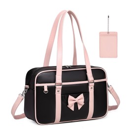 Chillpaper Kawaii Japanese Shoulder Bag Messenger Crossbody Cute Bookbag Satchel with Card Holder(Medium Size,Bowknot Black Pink)