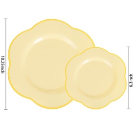 Liacere 50PCS Yellow Plastic Plates - Heavy Duty Disposable -Yellow and Gold Include 25PCS 7inch and 25PCS 10inch Plates for Easter & Baby Shower