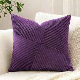 Sungeek Set of 1 Soft Corduroy Decorative Cushion Cover 50x50cm Striped Pinwheel Patchwork Textured Throw Pillow Cases Farmhouse Solid Square Pillow Covers 20x20 Inch for Sofa Bed Couch, Purple