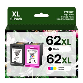62XL Ink Cartridge Combo Pack Black & Color Replacement for HP 62 XL, 62XL Remanufactured Ink Work with Envy 5540, 5660, 7640, 7645 Series, OfficeJet 5740, 5745 Series (2-Pack)