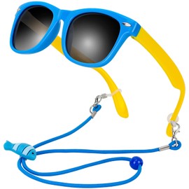 Hifot Children's Polarised Sports Glasses for Boys Girls UV400 Protection Flexible Baby Sunglasses with Glasses Cords Age 3-12, blue