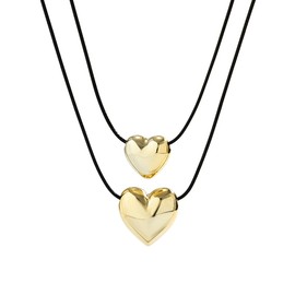 Ingemark 2-layer Velet Heart Choker Necklace for Women Y2K Big Gold Puffy Heart Pendant Black Choker (Gold 3)