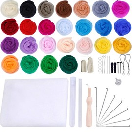 JasCherry Wool Needle Felting Kit, 25 Colours Wool Roving for Felting, Needle Felting Starter Kit with Basic Felt Tools, Hand Spinning Craft Felting Material for Beginners 3g/Color