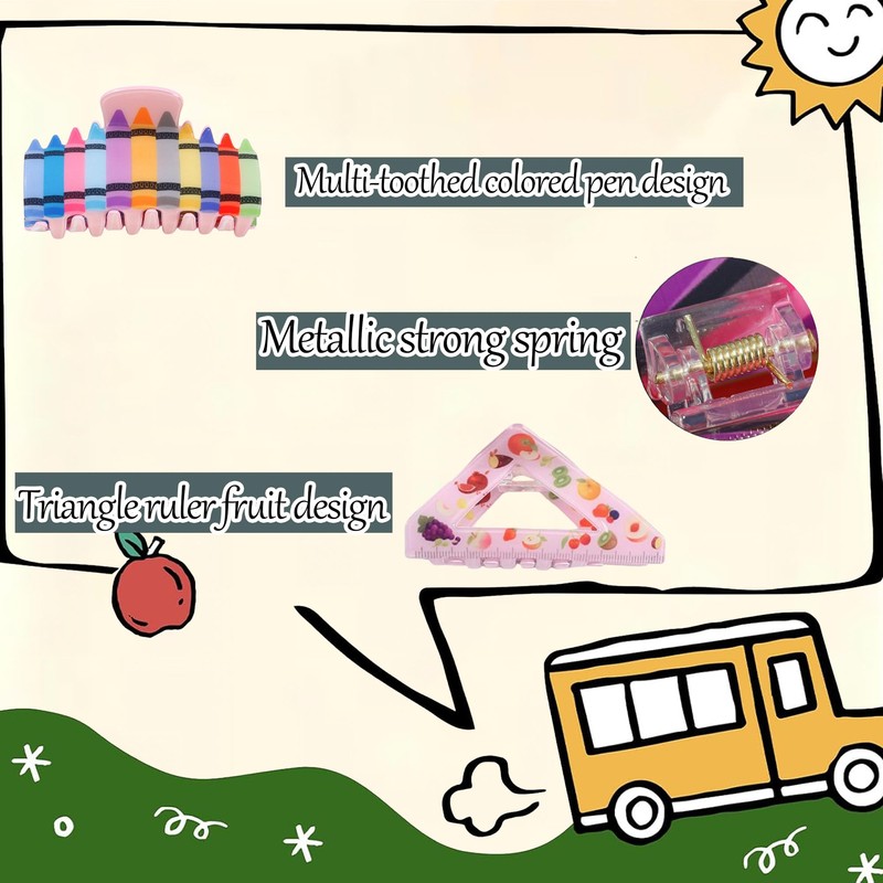 2 PCS Pencil & Ruler Claw Clips for Back to