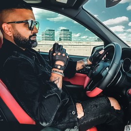 Harssidanzar GM005A Men's Fingerless Leather Gloves Deerskin Unlined Half Finger, Black (deerskin)