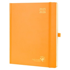 POPRUN Academic Diary 2025-2026 Hardback Week to View Large (26.5x21.5 cm) 17 Months (Aug'25 - Dec'26) Mid Year Diary 25/26 Vertical Weekly Planner, Inner Pocket (Orange)