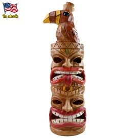 Solar-Powered Toucan Totem Pole Light with Glowing Face Carvings, Tropical-Themed Night Illumination with Bird Perched on TopColor: As picture, Size: One Size