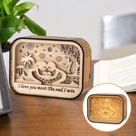 3D I Love You Gifts for Her Him Birthday Gift Anniversary Present for Husband Wife Boyfriend Girlfriend Wooden Crafts Desktop Ornament with Light for Office Home I Love You Most The End I Win