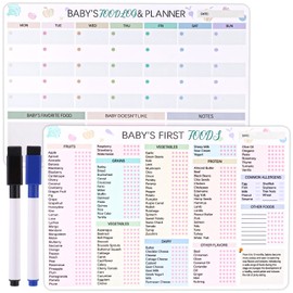Gosknor Baby First Foods Tracker Fridge Magnet, 11.8x7.9in 2pcs Magnetic Baby Food Checklist & Daily Food Log Weaning Chart Meal Planner Dry Erase Baby’s Foods List Poster for New Parents Babysitter