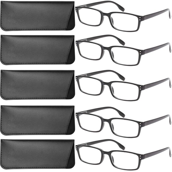 Yogo Vision Multipack de 5 pares de anteojos de lectura de calidad, con bisagra de resorte, cómodos y ligeros, ajuste estándar, estilo rectangular, filtro antideslumbrante, elegante para hombres y mujeres, Negro, 53-19-140