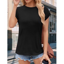 YOGINGO Short Sleeve Shirts for Women Crew Neck Tee - Fashion Summer Spring Cap Sleeve Tops for Women Black