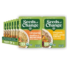 SEEDS OF CHANGE Organic Rice Variety Pack Quinoa and Brown Rice with Garlic & Quinoa Brown & Red Rice with Flaxseed, Microwaveable Ready to Heat, 8.5 Ounces (Pack of 6)