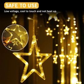 Hwangyd Star led Curtain String Fairy Lights - Plug in Indoor Ourdoor 12 Stars 138 LED Window Twinkle Hanging Lights with 8 Flashing Modes, Decorate for Bedroom Christmas Party Patio, Warm White