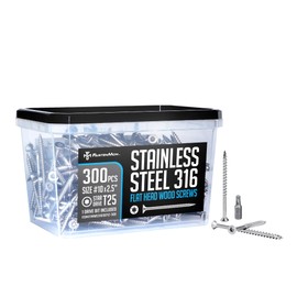 FM FastenMon #10 x 2-1/2" Marine Grade Type 316 Stainless Steel Wood Screws - 300 Pack with T25 Bit – Torx Flat Head Type 17 Point Ideal for Decks, Fences, and Coastal Construction