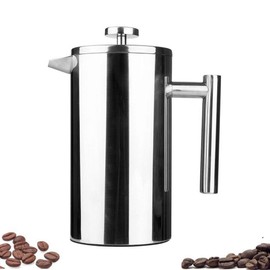 Highwin Small Stainless Steel French Press, 12oz Dual-Filter Coffee Plunger Pot Brewer and Maker for Individual Serving, Silver