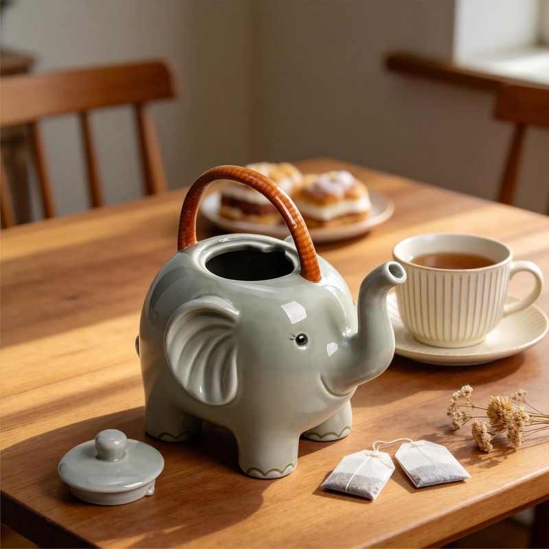 Bicuzat Ceramic 3D Cartoon Elephant Shaped Teapot, Coffee Pot, Tea