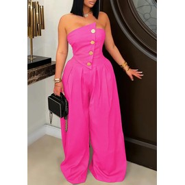 YOOTIKO Women's Strapless Tube Wide Leg Jumpsuit Summer Sleeveless Zip Up Dressy Casual Sexy Romper