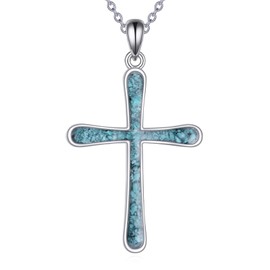 AINFQY Cross Chain Sterling Silver Abalone Celtic Cross Pendant Necklace Religious Jewellery Gifts for Women Men, Sterling Silver, Abalone Shell