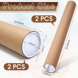 Feifeiya 4 Pack Mailing Tube 4" x 35", 3" x 35" Poster Tube with Caps Kraft Paper Cardboard Tubes Kraft Paper Storage Tubes for Shipping Storing Posters, Prints, Artwork, Crafts, or Documents