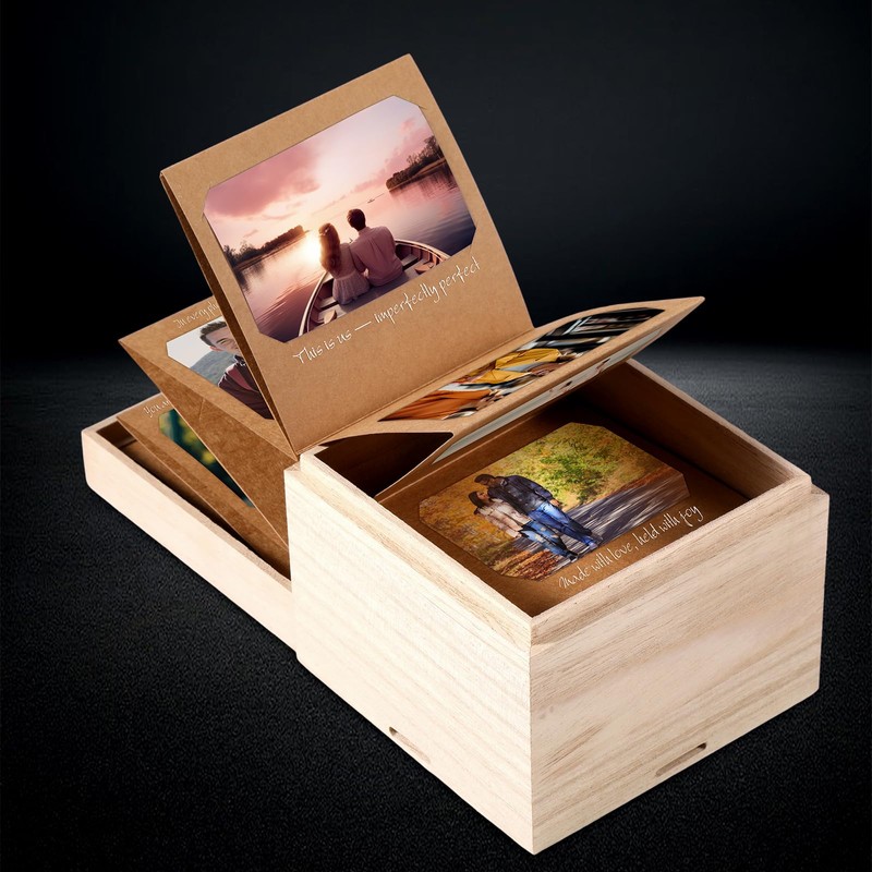 Mini Wooden Pull out Photo Box, DIY 2x3 Album,20 Photos,Natural