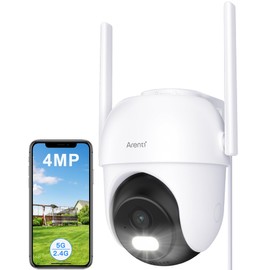 ARENTI 5Ghz Wifi Security Camera Outdoor,2.5K/4MP Dual-band Cameras House Security,360 PTZ,Motion Tracking,Human&Noise Detection,Color Night Vision,Siren/Light Alarm,CCTV Camera,IP65,Plug in