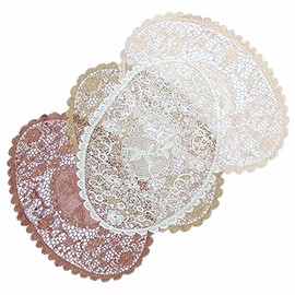 Set of 4 Embroidered Table Mats, 41 x 31 cm Placemats, Lace Oval Tablecloth with Floral Pattern, Lace Doilies, Crochet Doilies, Vintage Cup Mat, Vase Mat, Coasters for Kitchen, Dining Room, Party,