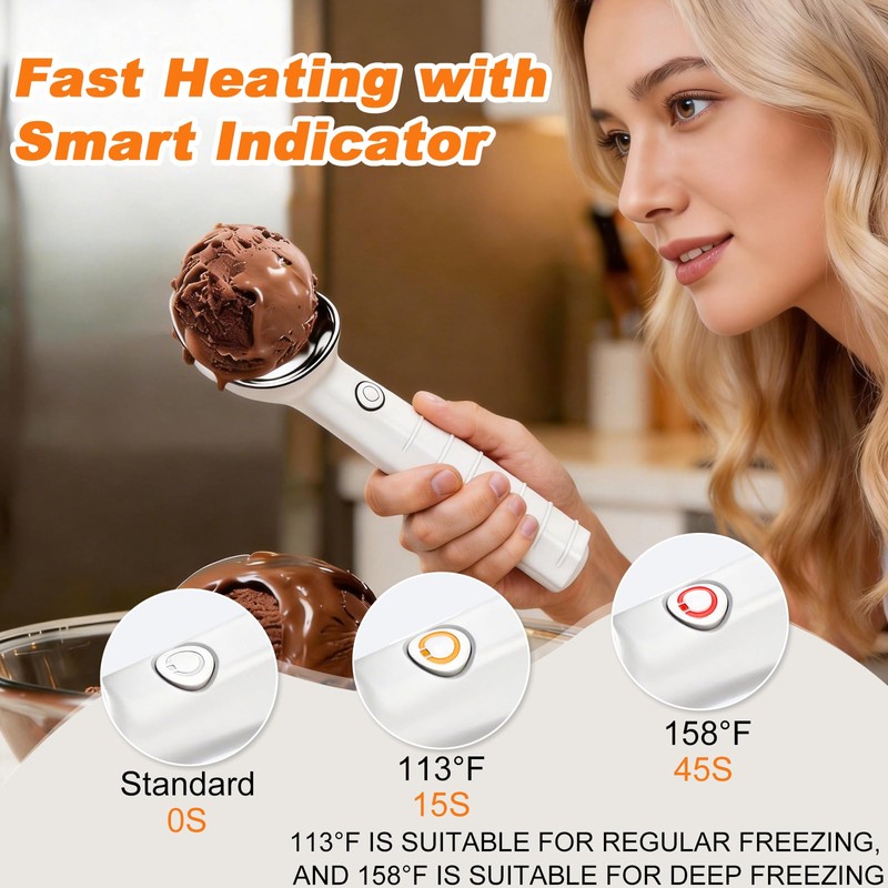 Heated Ice Cream Scoop, Fast Heating Electric Scooper, Rechargeable