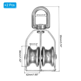 PATIKIL Double Pulley Block, 2pcs M32 304 Stainless Steel Wire Rope Lifting Crane Pulley Swivel Hook Hanging Wheel for Construction Warehouse Marine Industrial Home Use, Silver