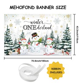MEHOFOND Winter Onederland Backdrop Winter Snowman First Birthday Winter Wonderland One Bday Party Decorations Pine Tree Snowflake 1st Birthday Photography Background for Boy 5.9x3.6ft
