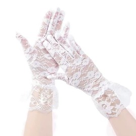DUOXIN Women Lace Gloves, Elegant Floral Bridal Wedding Gloves Ladies Short Vintage Opera Gloves Lace Prom Mittens for Wedding Parties (White)