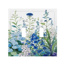 YIJIKJY Light Switch Cover Plate Blue Watercolor Flower Plant Wildflower Floral 2 Gang Double Toggle Decorative Switch Plates Wall Plates Electrical Faceplate for Bathroom Bedroom Decor