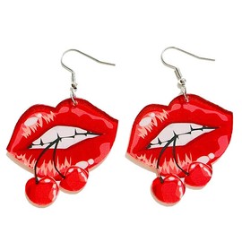 Valentine's Day Red Lips Earrings Sexy kiss Earrings Lip Dangle Hypoallergenic Earrings Valentine's Day Present Accessories Jewelry (Cherry)