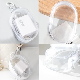 Foweroty PVC Storage Bag for Organizing Data Cables, Chargers, Earphone, Earbud, Keys, Change, Clear Figure Display Bag with Keychain, Makeup Bag, Multi-functional Storage Box (1 pcs White)