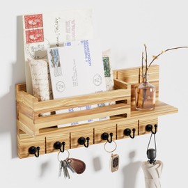 SWTYMIKI Key Holder for Wall - Key Hooks Wall Mounted with Shelf Includes Letter Holder & 6 Hooks, Key Racks with Mail Organizer, Key Hanger for Living Room, Kitchen, Office, Entryway, Bedroom(Brown)