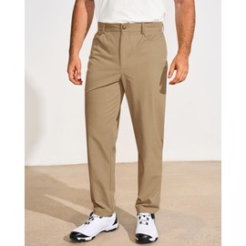 Runcati Mens Golf Pants Casual Flat-Front Stretch Work Dress Pants Lightweight Business Slacks Brown