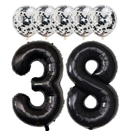 Black 38 Foil Balloons 40" Jumbo Foil Balloons Confetti Balloons for 38th Birthday Wedding Anniversary Party Decorations