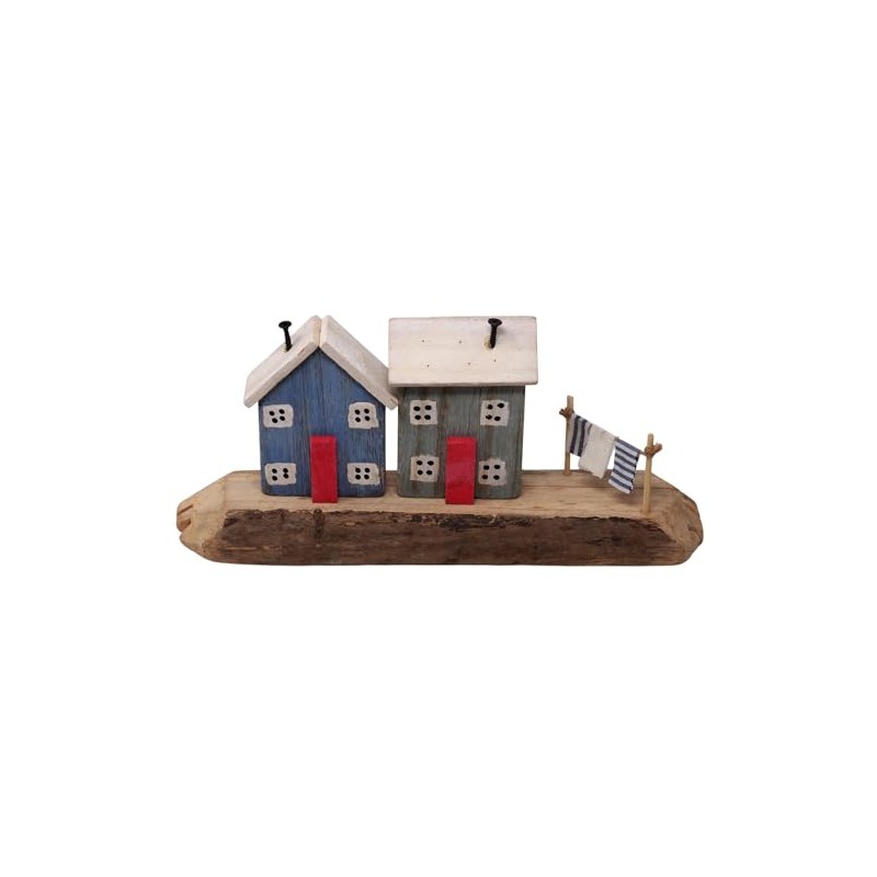 Nautical Rustic Wooden Coastal Village Beach House Ornament - Blue