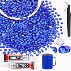 2000PCS SS16/4mm Crystal Rhinestones (Blue/Sapphire) with 2Pcs 10ml B7000 Jewelry Glue, Bedazzling Flatback Glass Rhinestones for Crafting, Gems Diomand Charms for Tumbler Shoes Clothing Mugs Nail Art