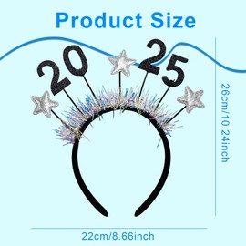 2025 New Year Headbands, Glitter 2025 with Star Headband, Decorative Items for Adults and Children's New Year, New Year's Eve, Indoor and Outdoor Holiday Decoration Supplies (Silver, 1)