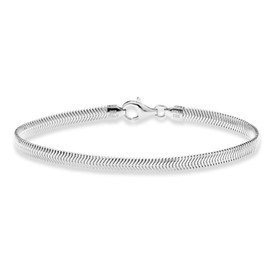 Miabella 925 Sterling Silver Italian Solid 4mm Domed Herringbone Snake Chain Link Bracelet for Women Men, Made in Italy, 8 Inch, Sterling Silver