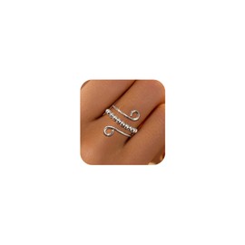 LOVECOM 14K Gold Plated Filled Fidget with Beads Rings for Women S925 Sterling Silver Adjustable Open Anxiety Ring Stress Relief Spinning Rotate Thumb Ring Jewelry Birthday Gifts for Mom (Silver)